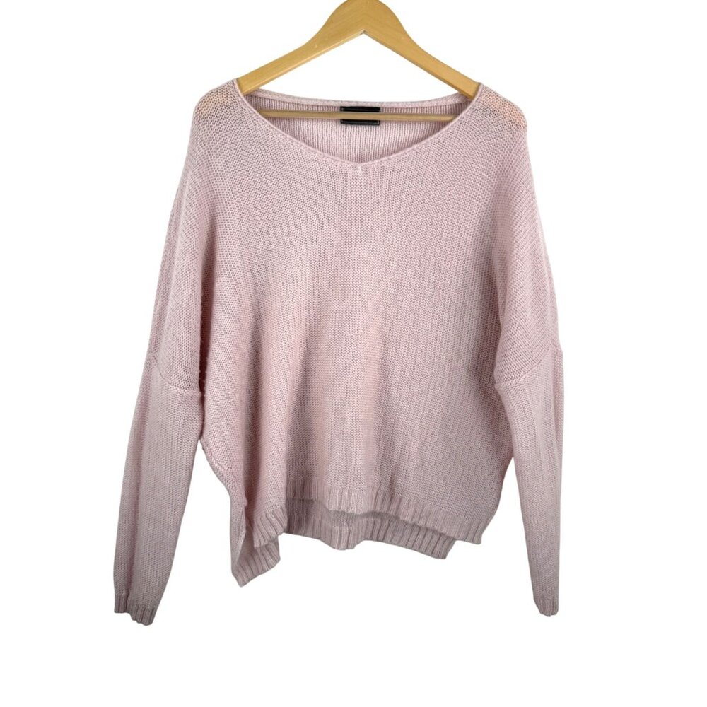 Wooden Ships mohair wool blend lagen‎ look open knit sweater pink sz S/M